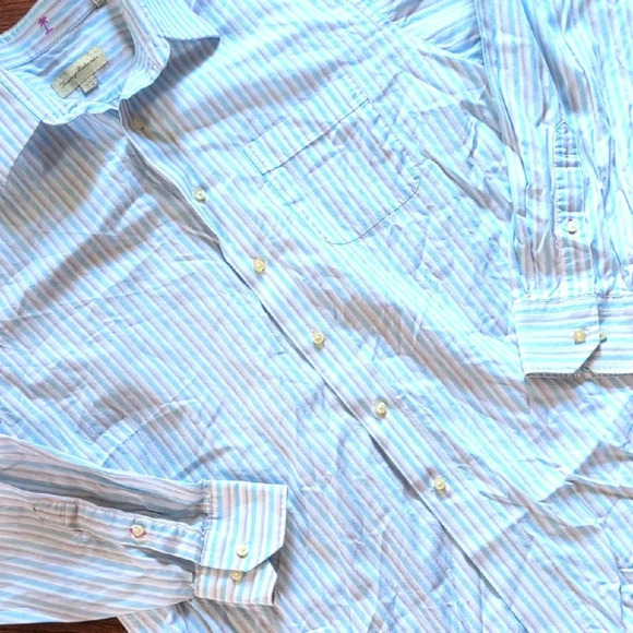 Tommy Bahama Light Blue Striped Casual Button Down Shirt - Picture 2 of 4